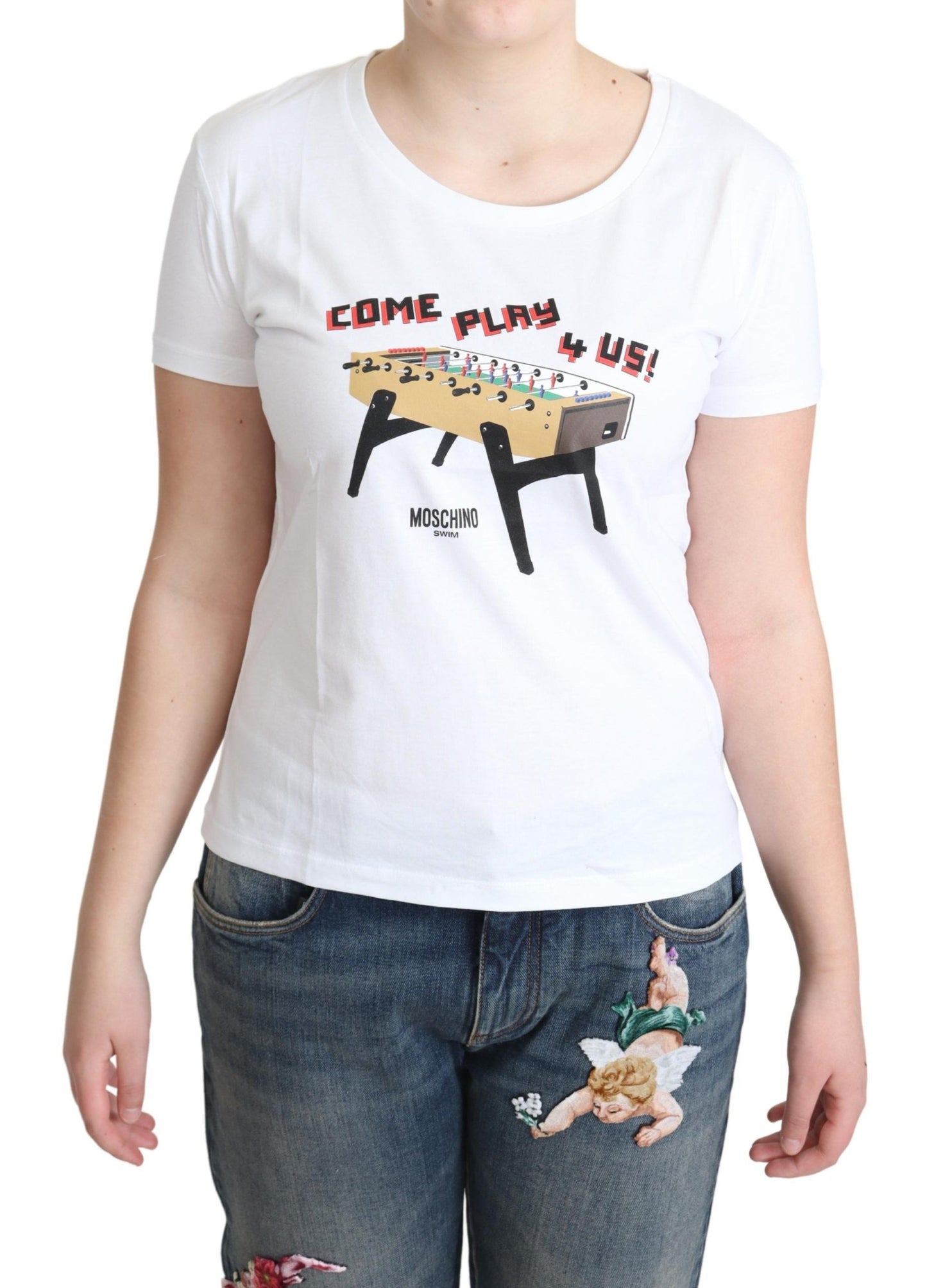 T-shirt à col rond en coton Moschino avec imprimé ludique