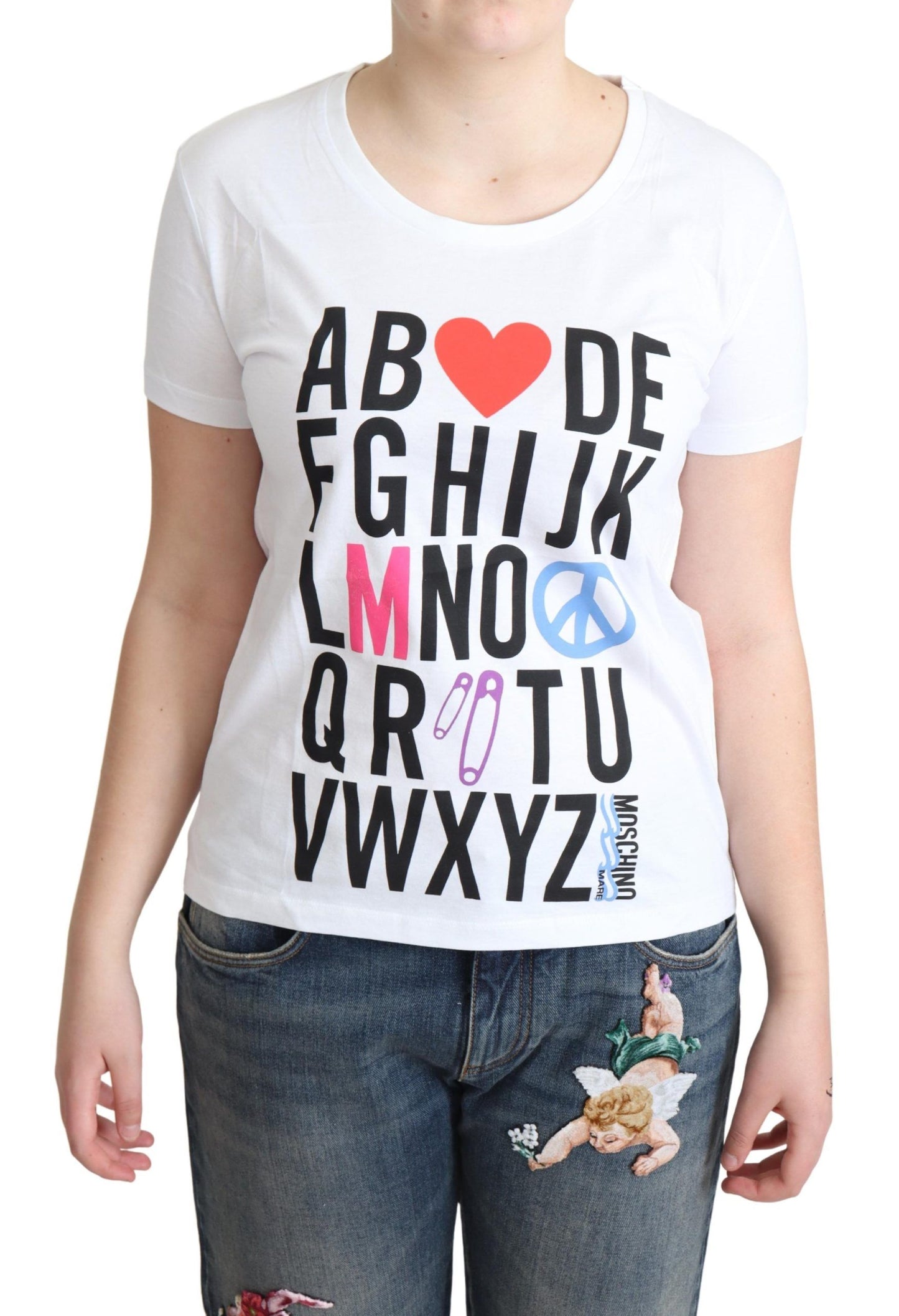 Moschino camiseta blanca con estampado de letras del alfabeto de algodón