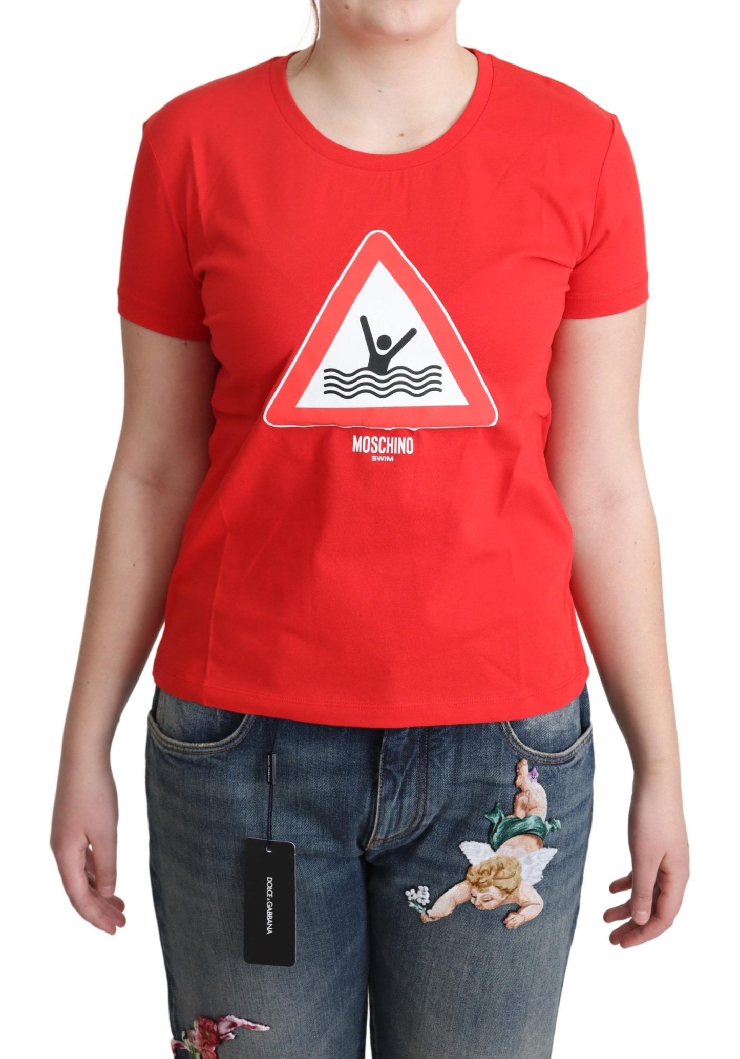 Moschino Chic camiseta de algodón con gráfico rojo