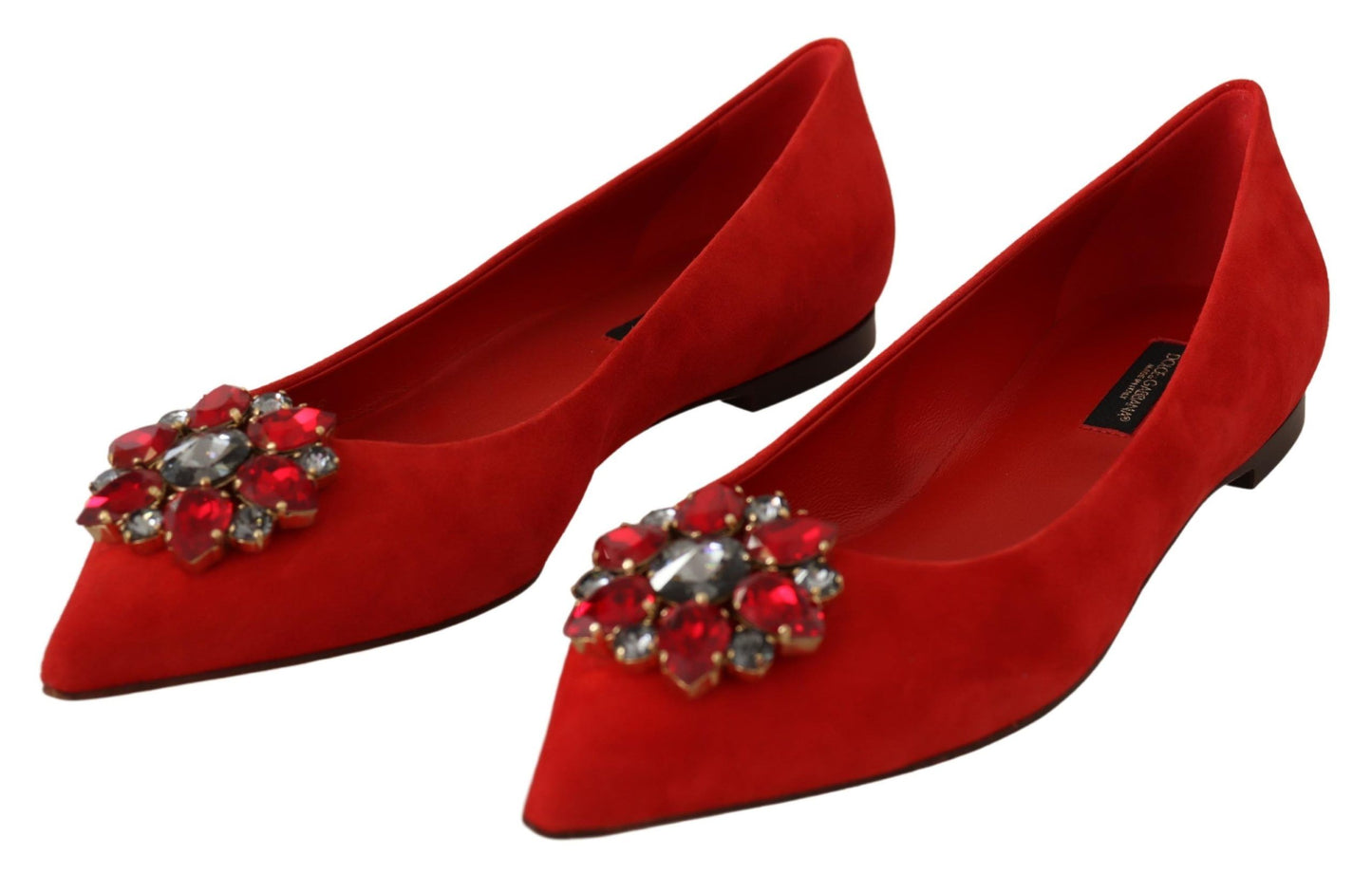 Chaussures plates en daim rouge ornées de cristaux Dolce &amp; gabbana