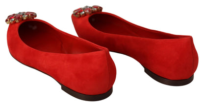 Chaussures plates en daim rouge ornées de cristaux Dolce &amp; gabbana