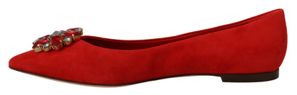 Chaussures plates en daim rouge ornées de cristaux Dolce &amp; gabbana