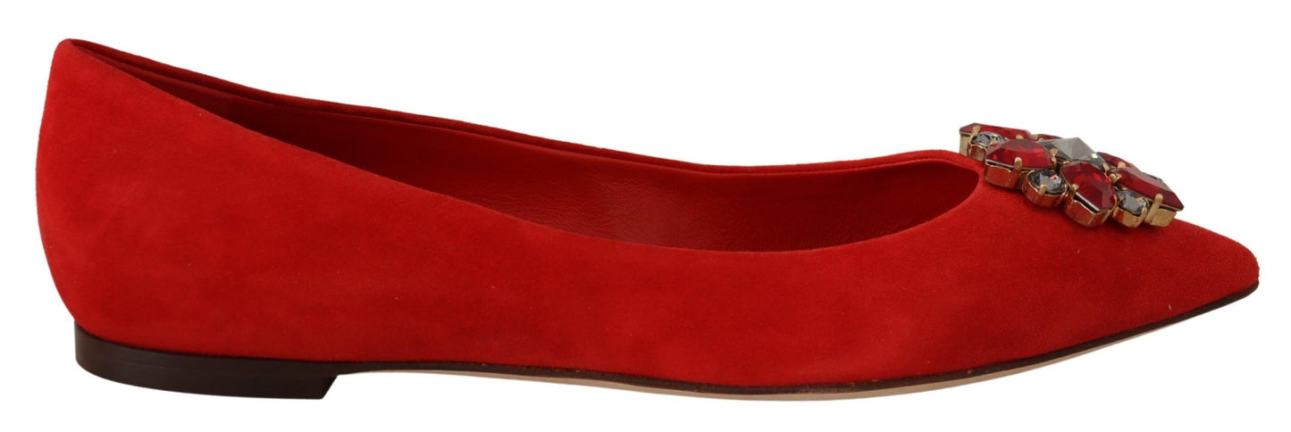 Chaussures plates en daim rouge ornées de cristaux Dolce &amp; gabbana