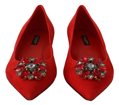 Chaussures plates en daim rouge ornées de cristaux Dolce &amp; gabbana