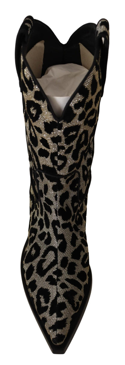 Dolce & Gabbana Elegant Leopard Print Mid Calf Boots