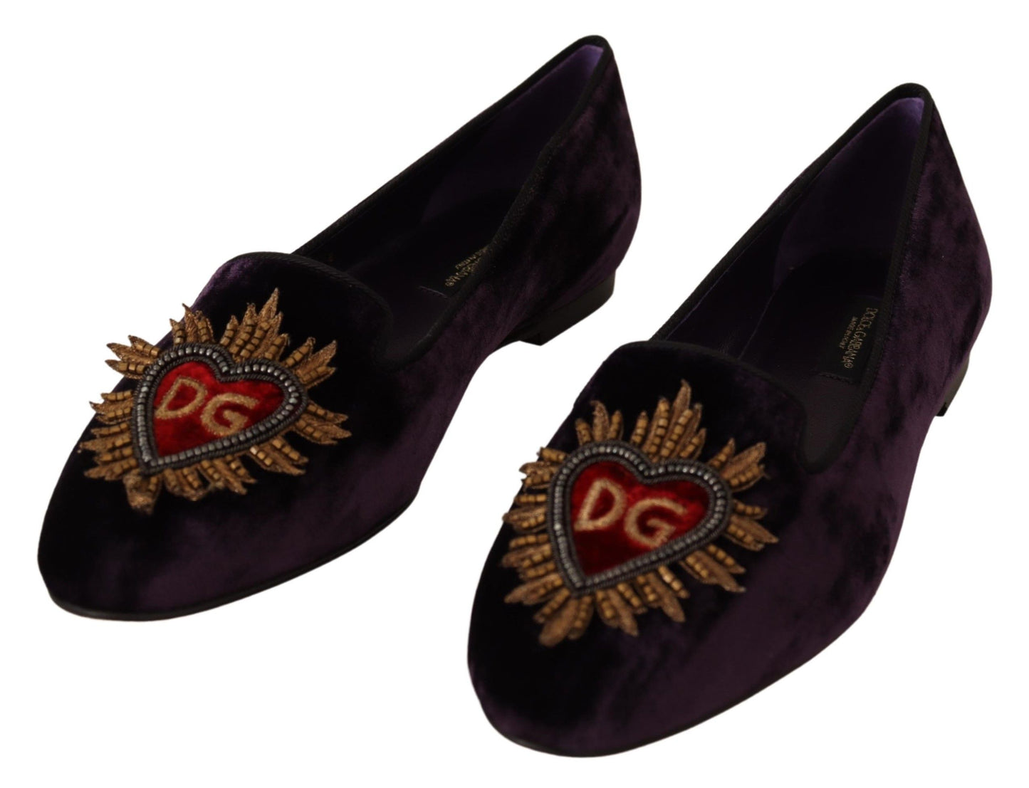 Mocassins en velours violet Dolce &amp; gabbana avec détail cœur