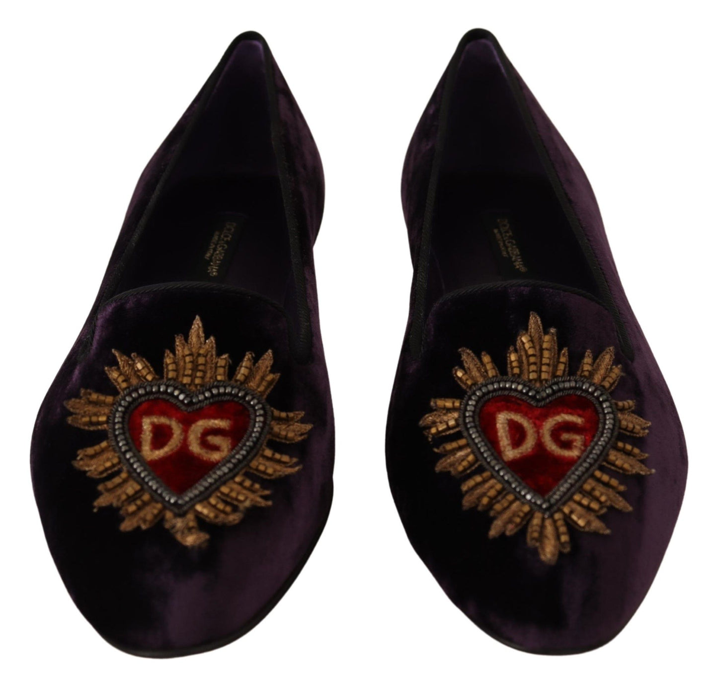 Mocassins en velours violet Dolce &amp; gabbana avec détail cœur