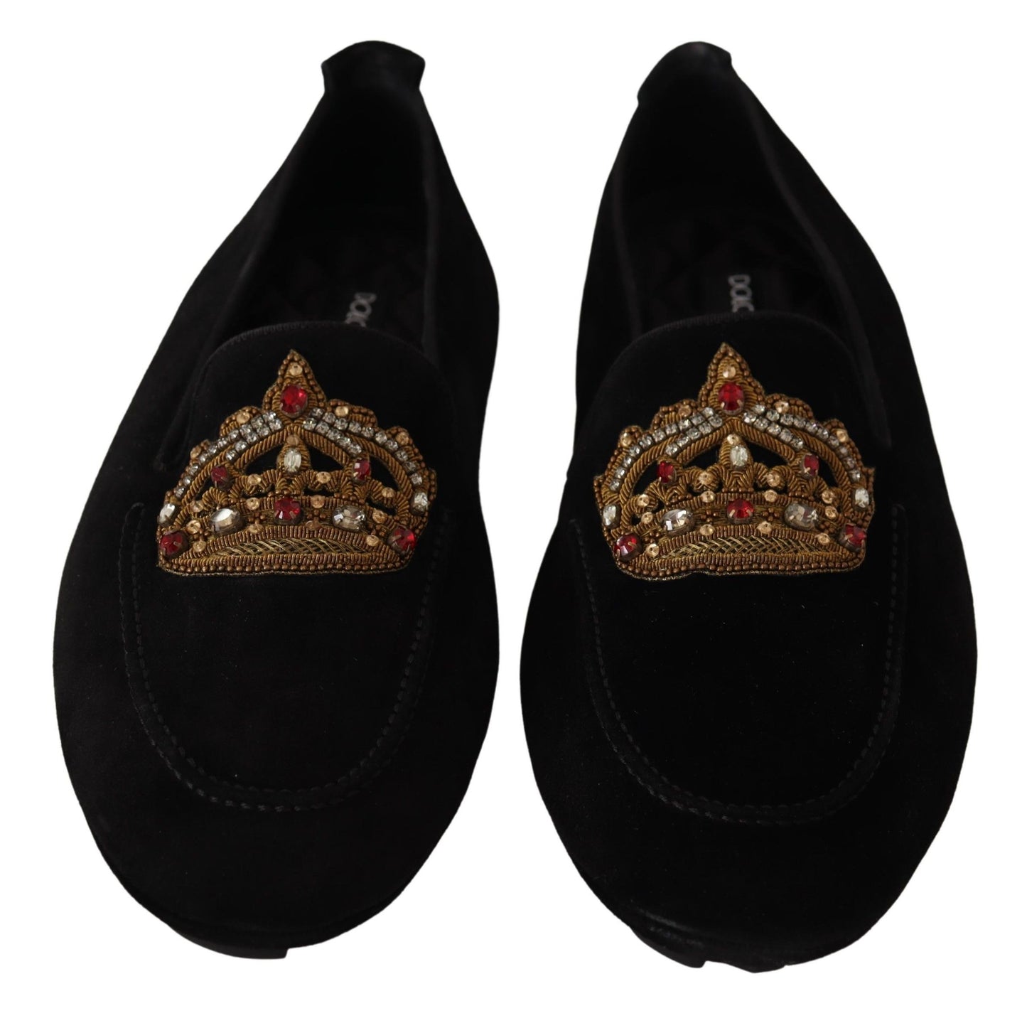 Claquettes mocassins en cuir noir Dolce &amp; gabbana avec broderie dorée