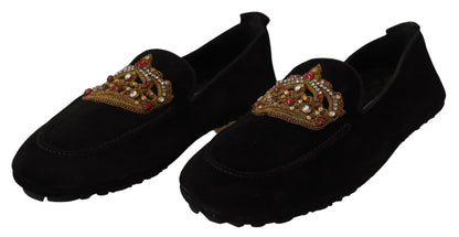 Claquettes mocassins en cuir noir Dolce &amp; gabbana avec broderie dorée