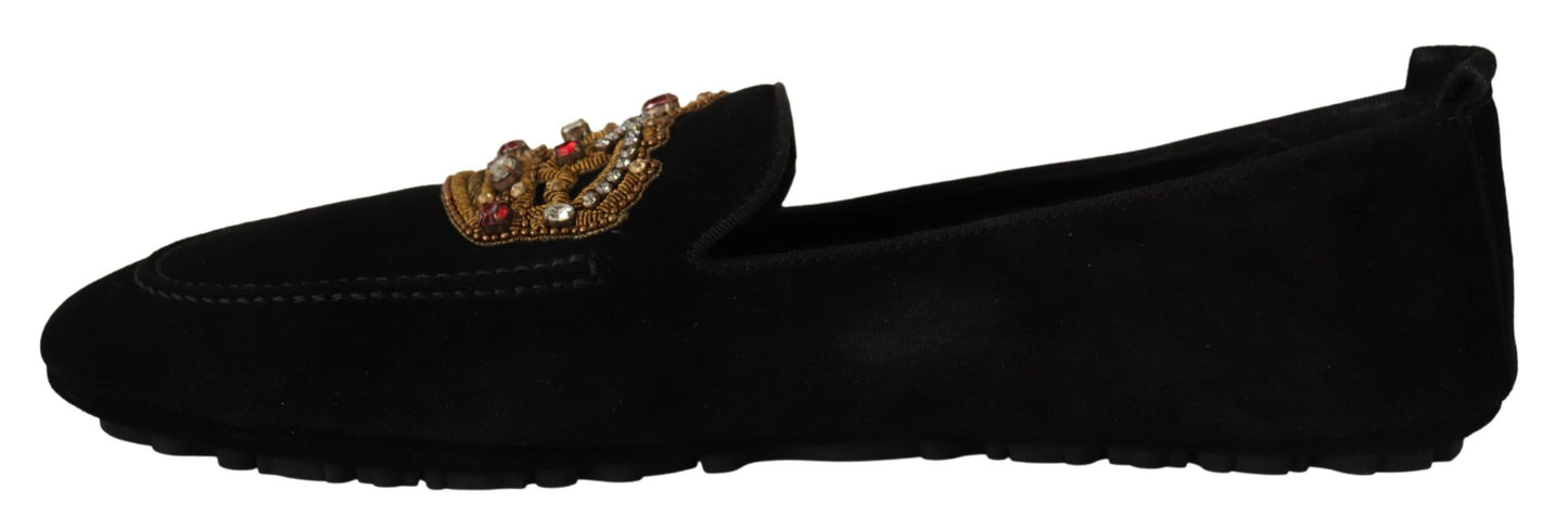 Claquettes mocassins en cuir noir Dolce &amp; gabbana avec broderie dorée