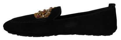 Claquettes mocassins en cuir noir Dolce &amp; gabbana avec broderie dorée