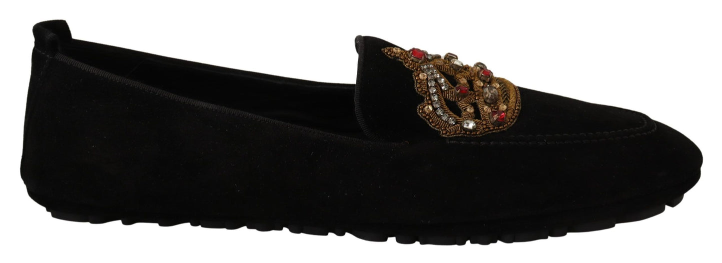 Claquettes mocassins en cuir noir Dolce &amp; gabbana avec broderie dorée