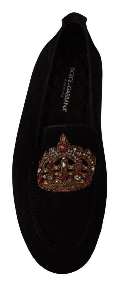 Claquettes mocassins en cuir noir Dolce &amp; gabbana avec broderie dorée