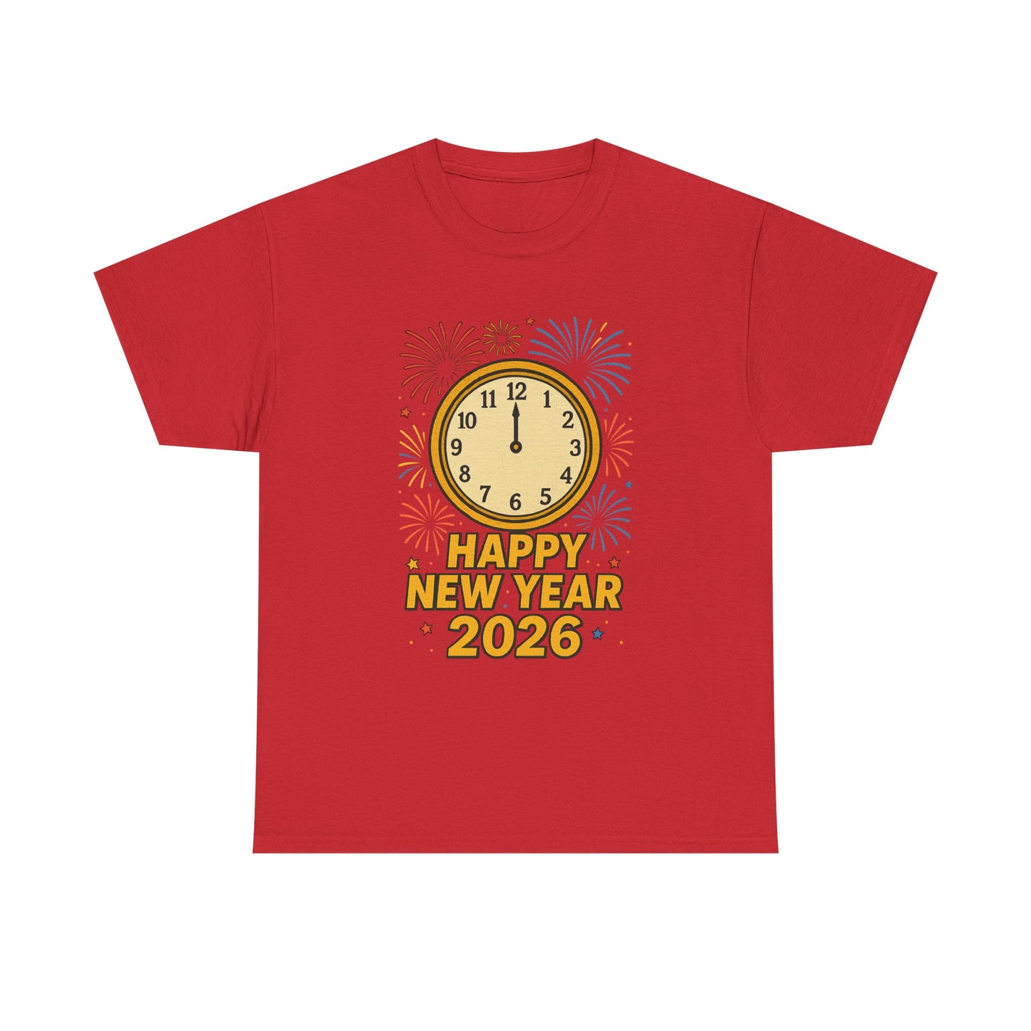 Happy New Year 2026 T-Shirt — Countdown Clock & Fireworks Celebration Tee