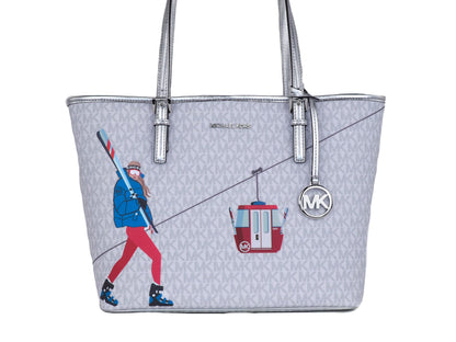 Michael Kors Jet Set Bolso tote de hombro mediano con estampado de PVC para niñas (multicolor blanco brillante)