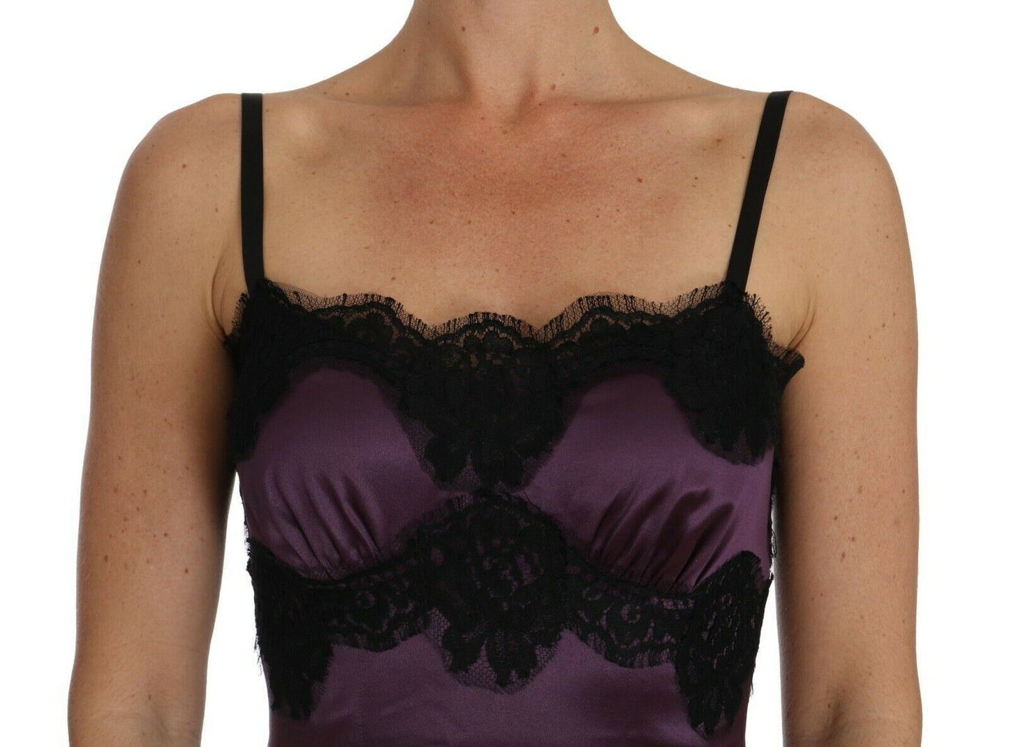 Robe nuisette en dentelle de soie violette Dolce &amp; Gabbana