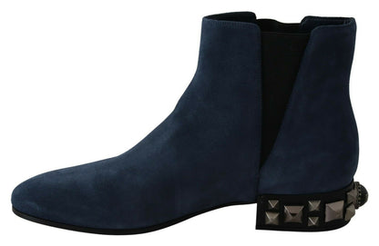 Bottes mi-mollet en daim bleu Dolce &amp; gabbana avec détails clous