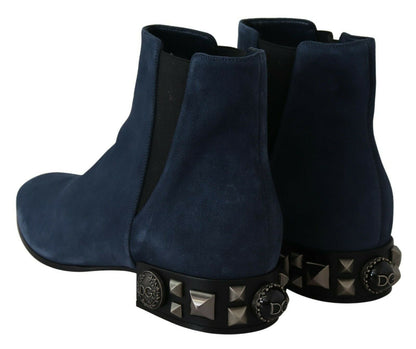 Bottes mi-mollet en daim bleu Dolce &amp; gabbana avec détails clous