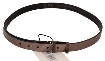 Costume national ceinture en cuir métallisé rose avec boucle en bronze