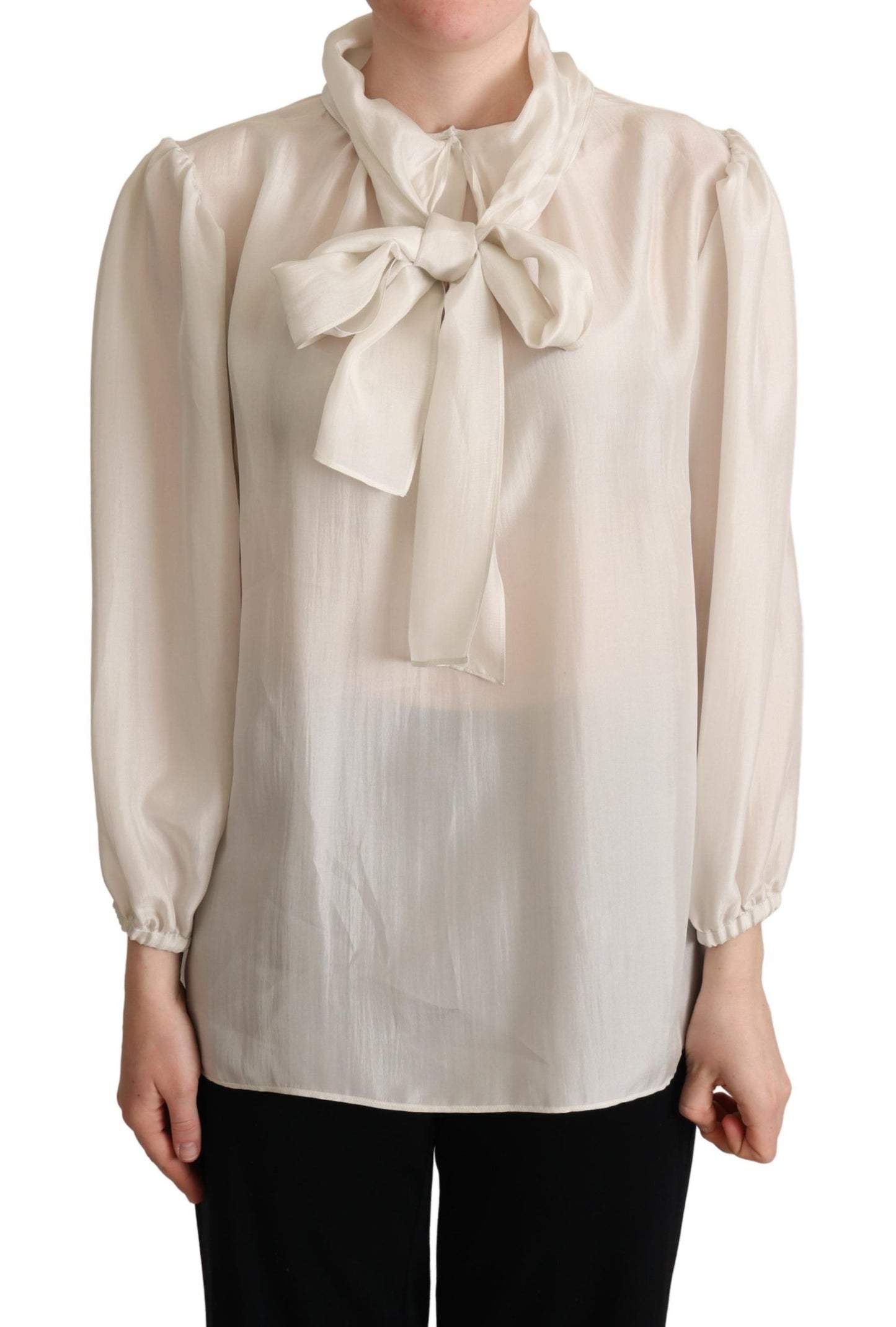 Blouse ascot en soie gris clair Dolce &amp; gabbana