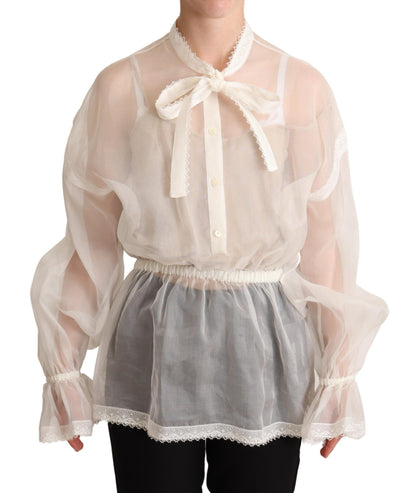 Blouse ascot en coton et soie blanche Dolce &amp; gabbana