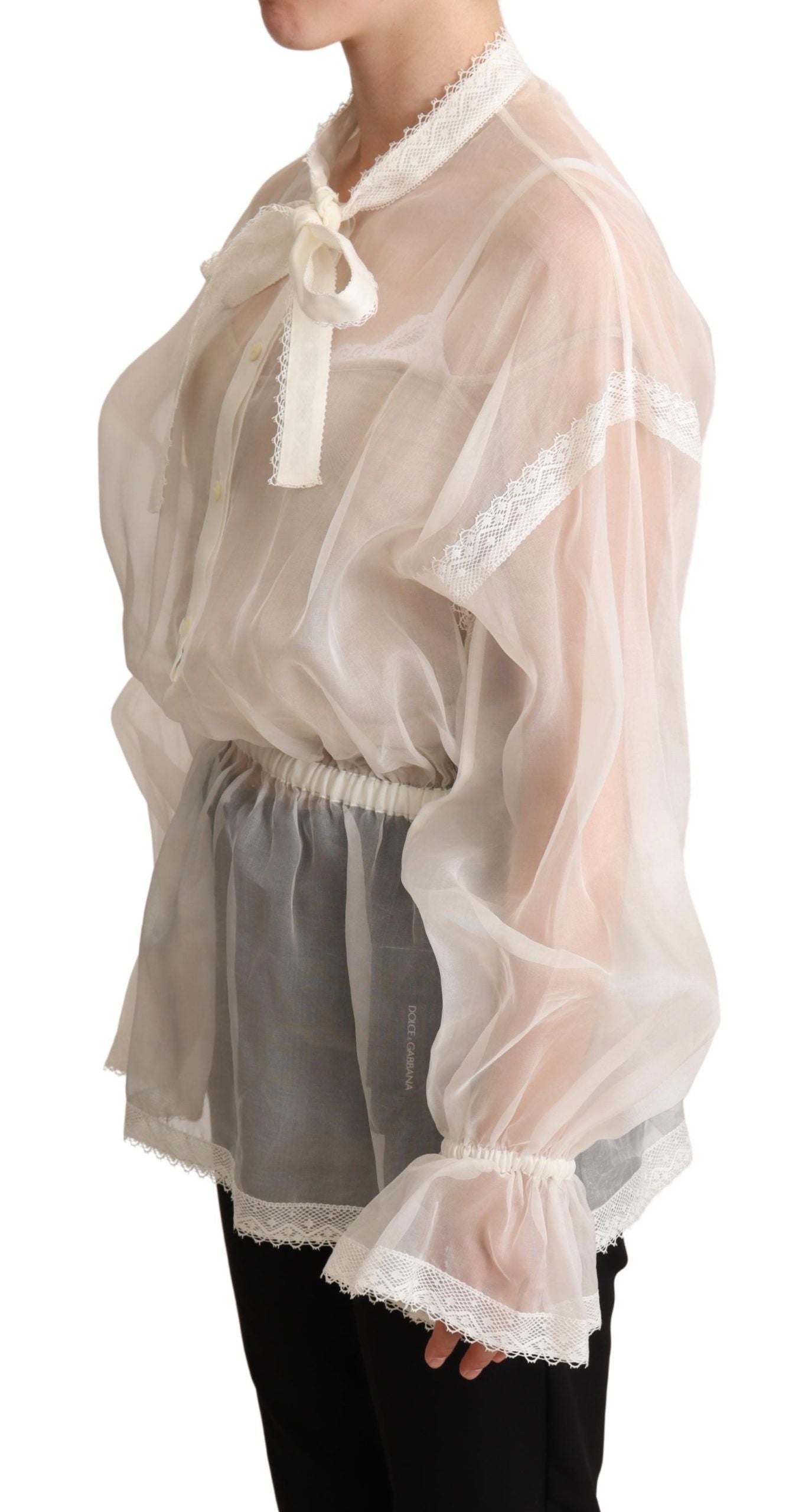 Blouse ascot en coton et soie blanche Dolce &amp; gabbana