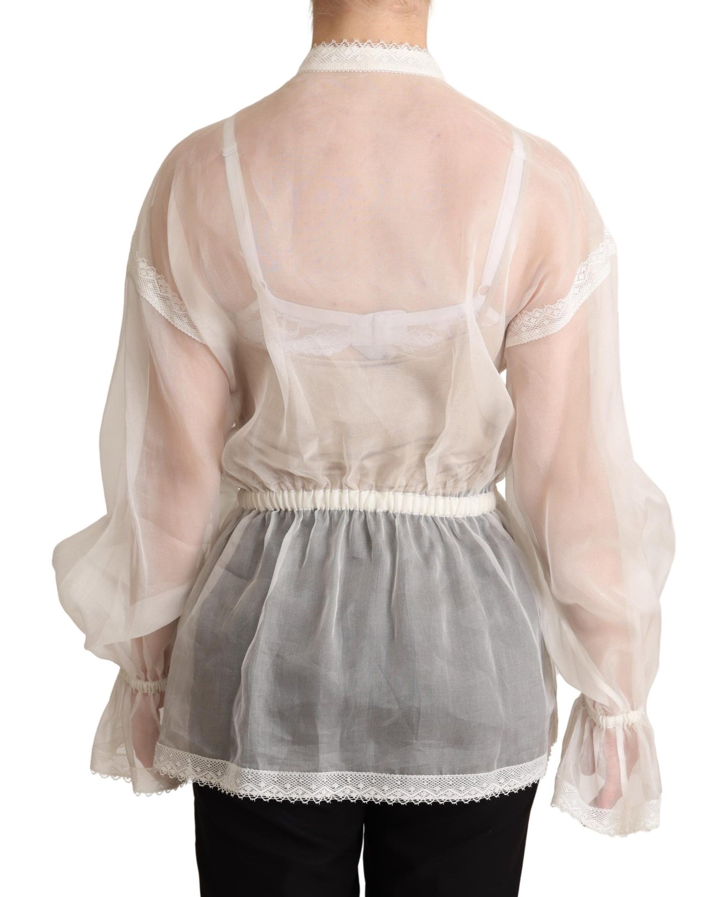 Blouse ascot en coton et soie blanche Dolce &amp; gabbana