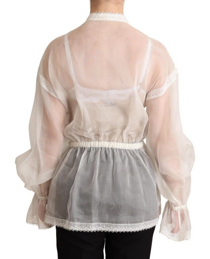 Blouse ascot en coton et soie blanche Dolce &amp; gabbana