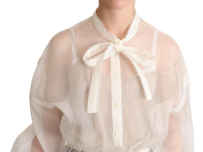 Blouse ascot en coton et soie blanche Dolce &amp; gabbana