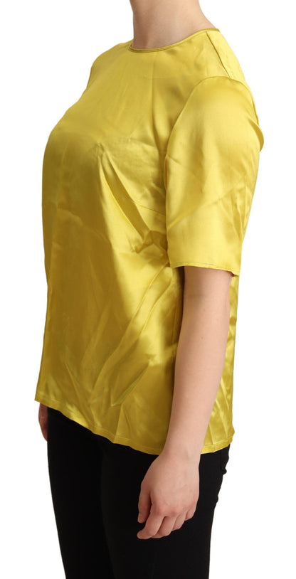 Dolce & Gabbana Elegant Silk Short Sleeve Blouse Top - Yellow