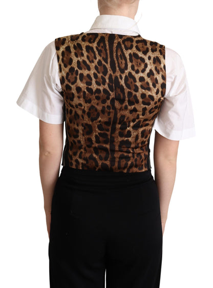 Dolce & Gabbana Chic Black Leopard Print Waistcoat