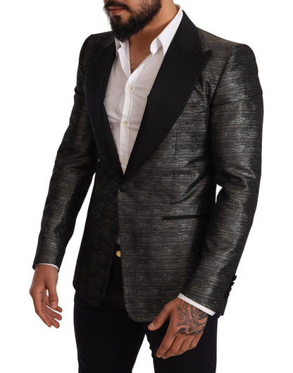 Dolce &amp; Gabbana Blazer slim en jacquard gris métallisé