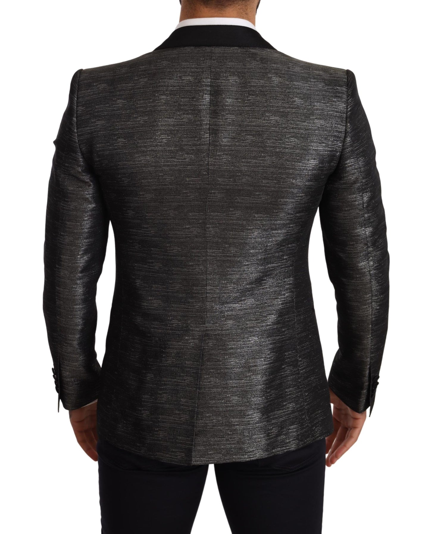 Dolce &amp; Gabbana Blazer slim en jacquard gris métallisé