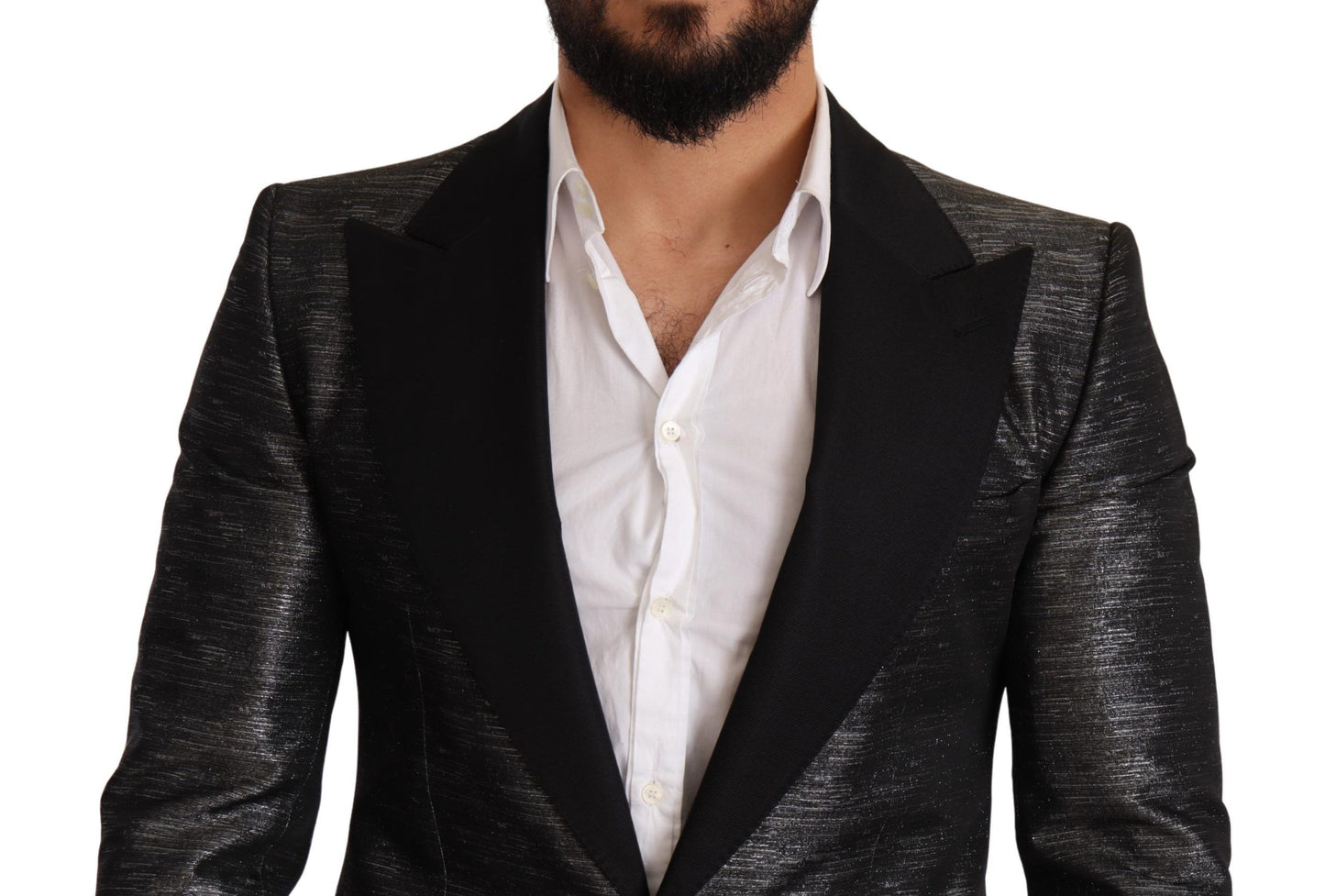 Dolce &amp; Gabbana Blazer slim en jacquard gris métallisé