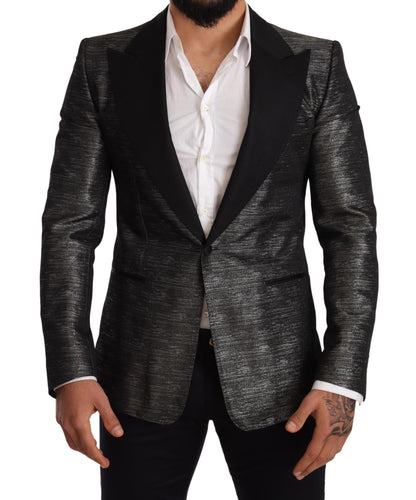 Dolce &amp; Gabbana Blazer slim en jacquard gris métallisé