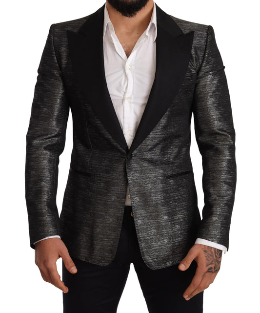 Dolce &amp; Gabbana Blazer slim en jacquard gris métallisé