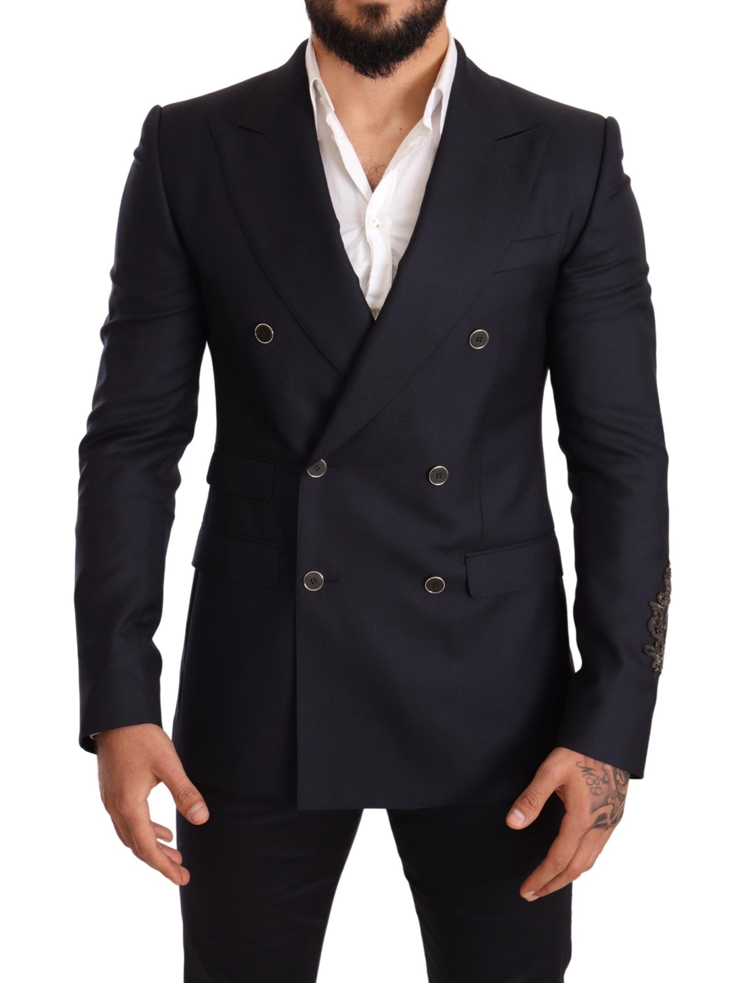 Dolce &amp; Gabbana Blazer en cachemire et soie mélangés bleu marine