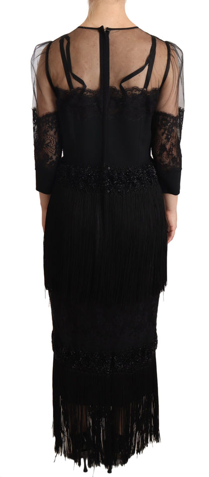 Dolce &amp; Gabbana - Robe mi-longue en dentelle - Noir