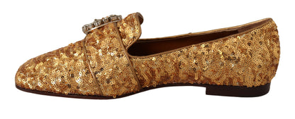 Dolce &amp; Gabbana - Chaussures plates en cristal à sequins dorés