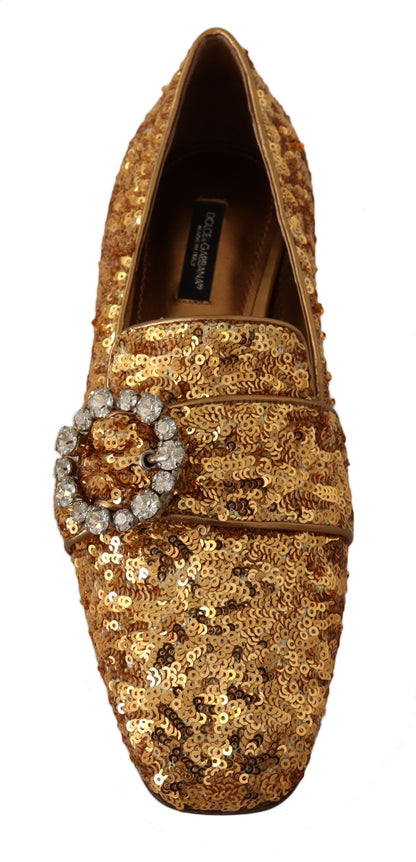 Dolce &amp; Gabbana - Chaussures plates en cristal à sequins dorés