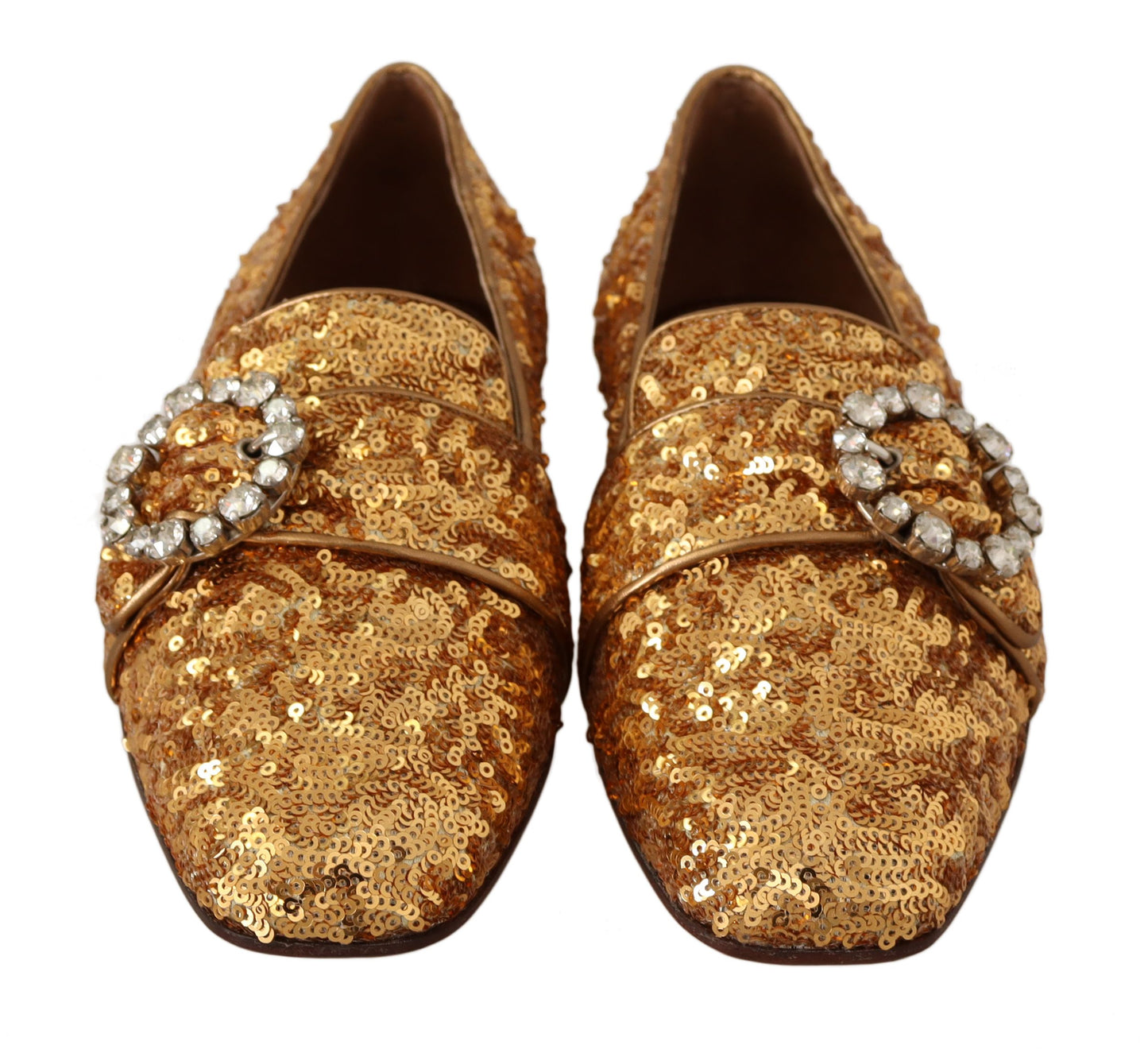 Dolce &amp; Gabbana - Chaussures plates en cristal à sequins dorés