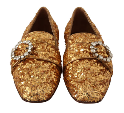 Dolce &amp; Gabbana - Chaussures plates en cristal à sequins dorés