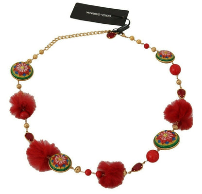 Dolce &amp; Gabbana ceinture torero en cristal de fourrure rouge exquise