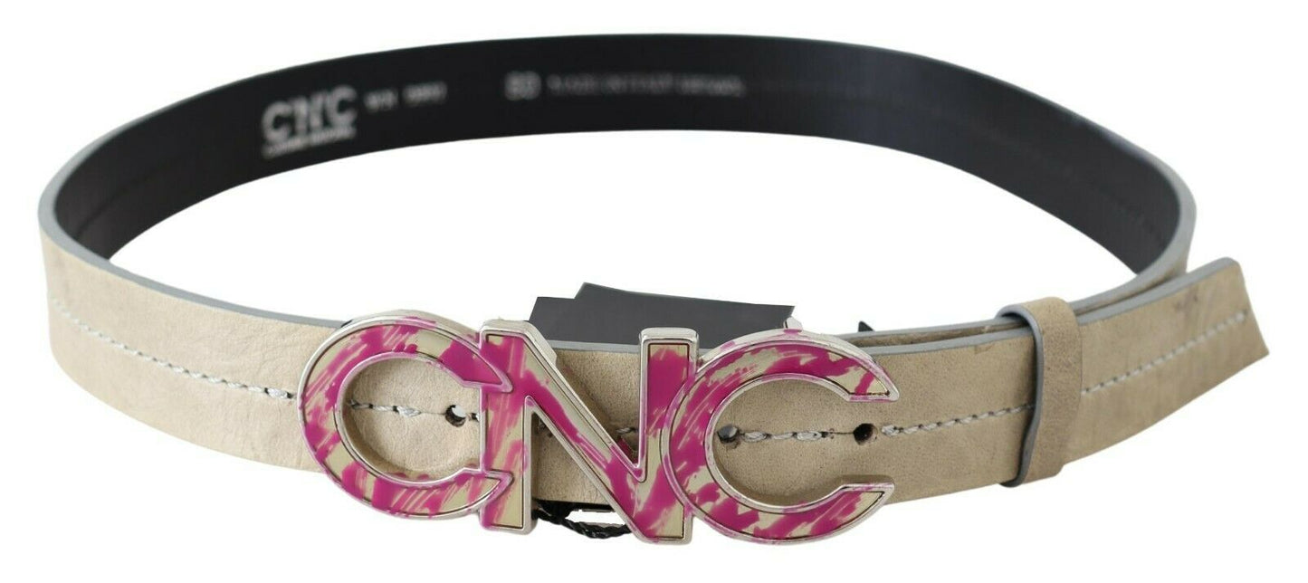 Ceinture de mode nationale en cuir beige avec logo