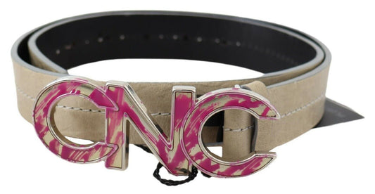 Ceinture de mode nationale en cuir beige avec logo