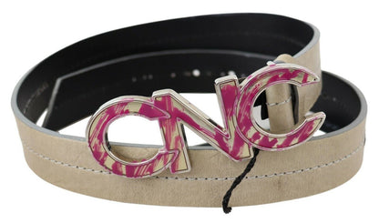 Ceinture de mode nationale en cuir beige avec logo