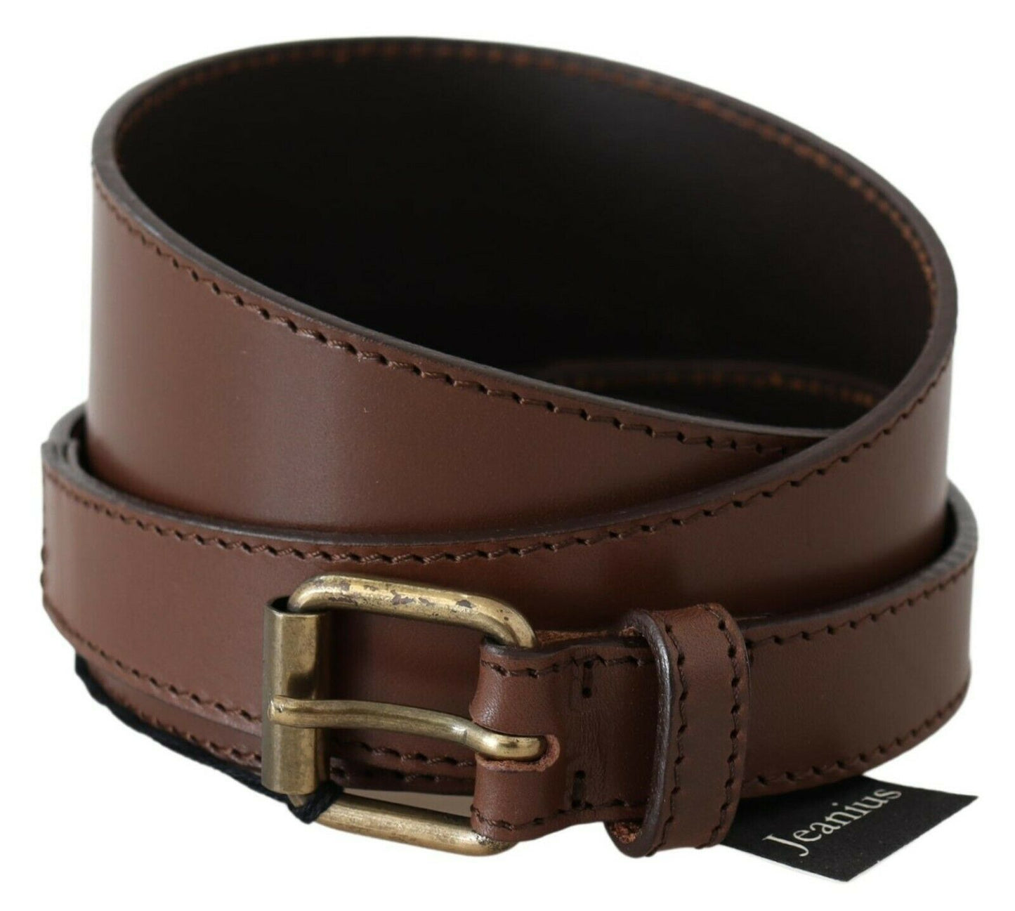 Ceinture tendance en cuir marron Plein sud avec détails en bronze