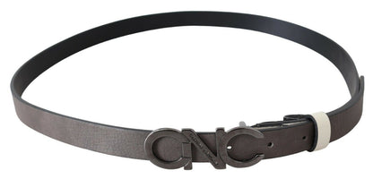 Costume National Metallic Gray Italian Leather Fashion Belt