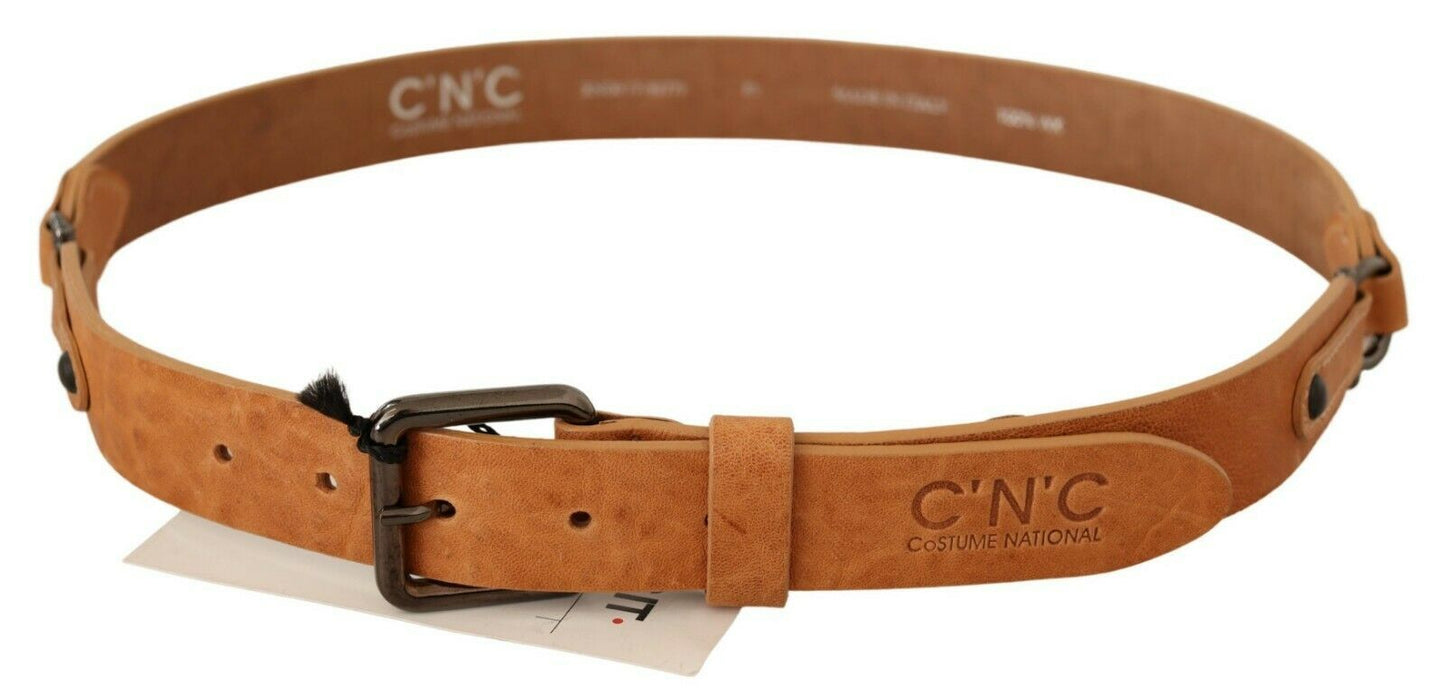 Ceinture de mode marron clair de costume national avec boucle noire