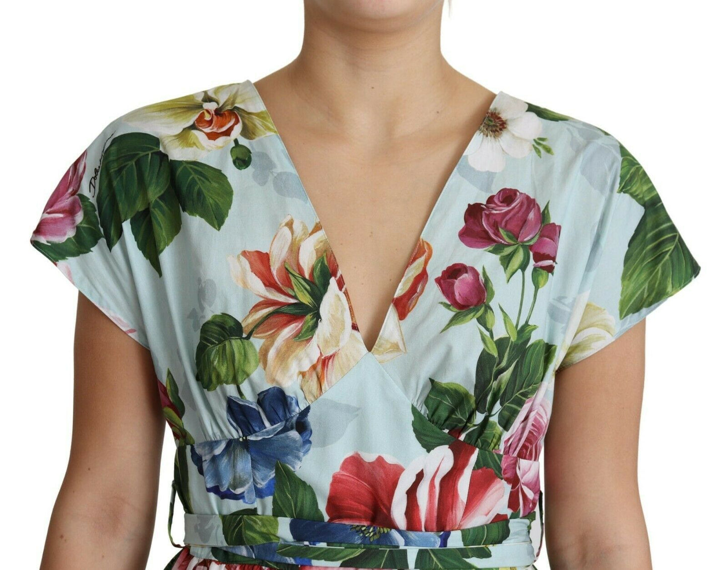 Dolce & Gabbana Floral Elegance V-Neck Cotton Dress